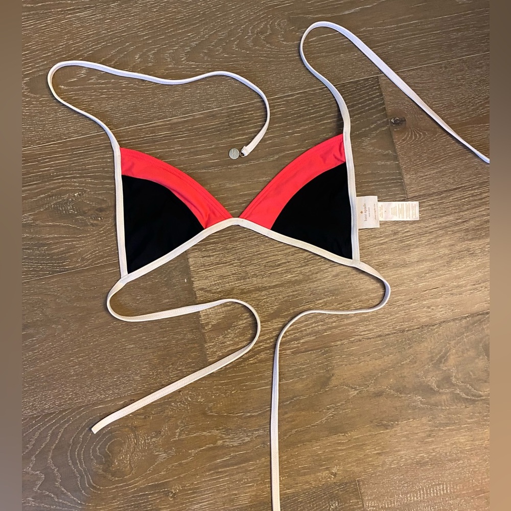 NWOT Kate Spade Black Pink Color Block Triangle String Bikini Top Gold Decal M